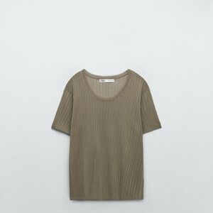 Zara Women's Short Sleeve Ribbed Top - Olive